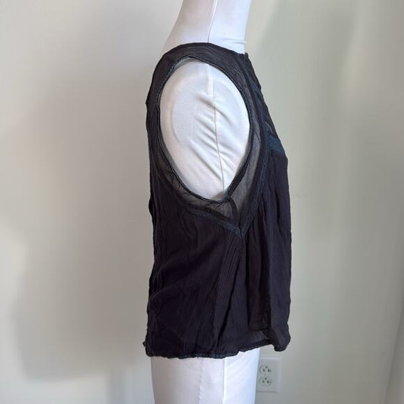 FREE PEOPLE CHEVRON HERRINGBONE ILLUSION LACE BLACK TANK TOP SMALL - Picture 4 of 6